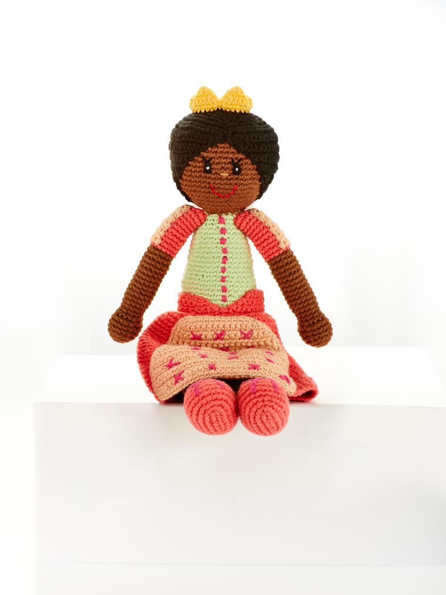 Fair Trade Crochet Cotton Princess Doll in Coral Dress